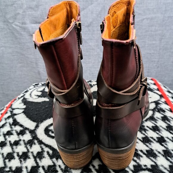 Pikolonis Burgundy Leather Women's Brown Cap Toe Lace Up Zipper Side EUR40/ US-9 - Picture 4 of 14